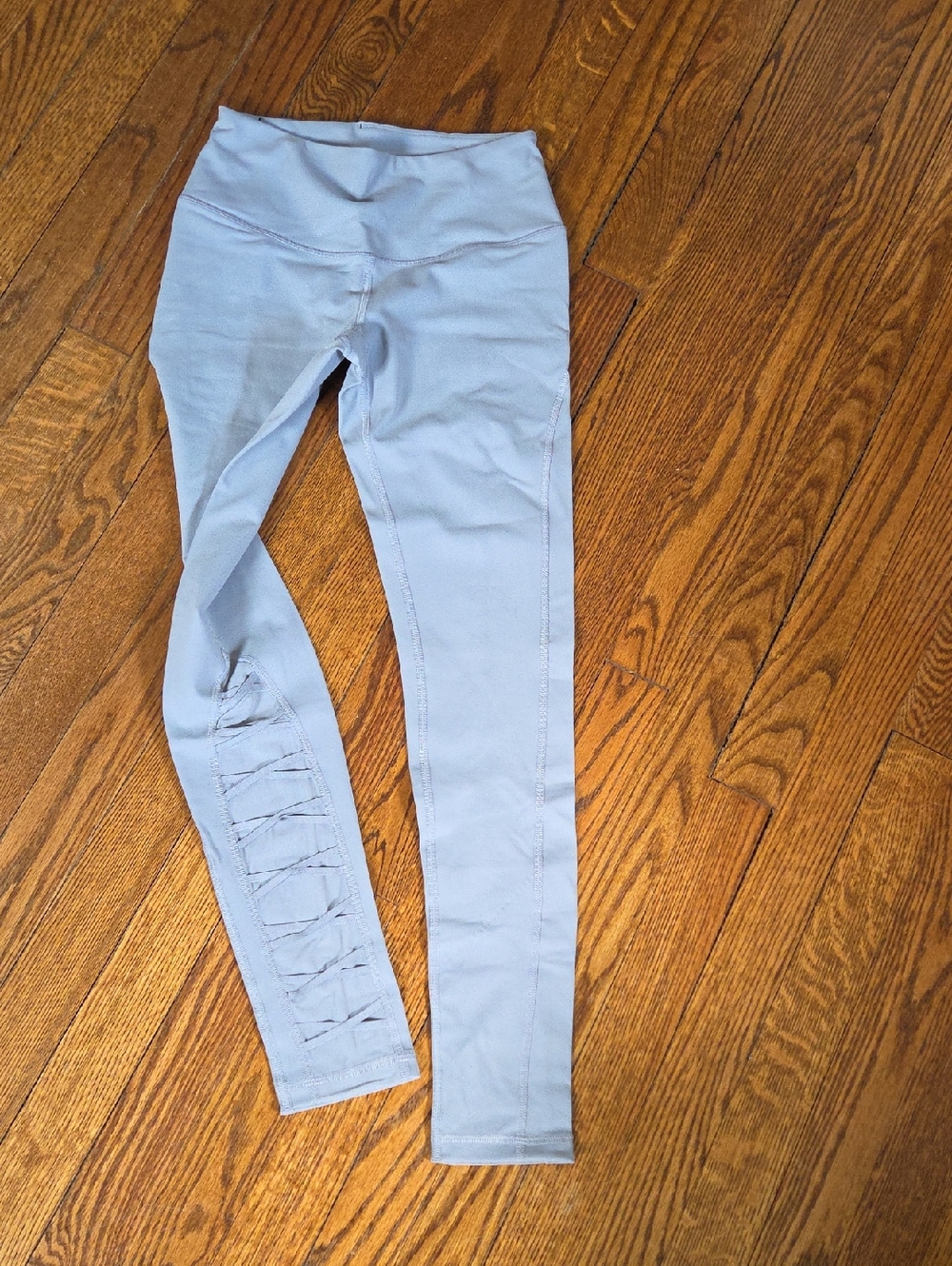 Light Gray Women's High-Waist Leggings with Side Lattice Detail